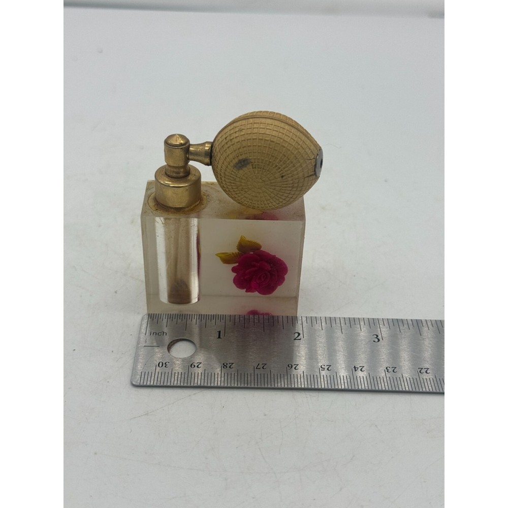 Vintage Lucite Perfume Bottle with Atomizer Rose READ