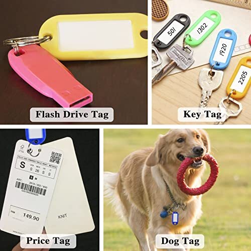 200 Pack Plastic Key Tags with Label Window and Split Key Ring Luggage Tag
