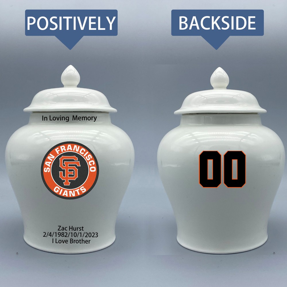 Ceramic Medium Urn for San Francisco Giants Baseball Theme, Custom Text & Number