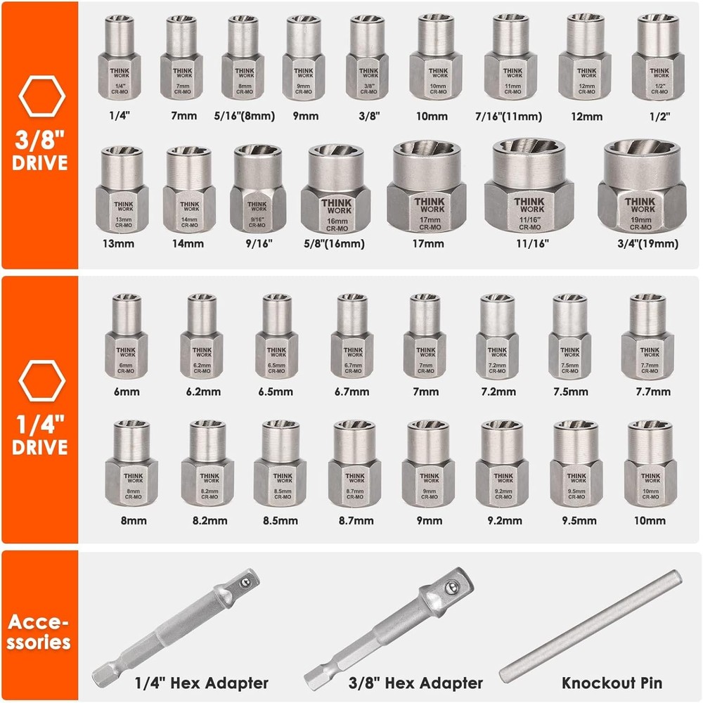 Easy Out Bolt Extractor Kit, 35 PCS Nut Socket Set, 1/4"...