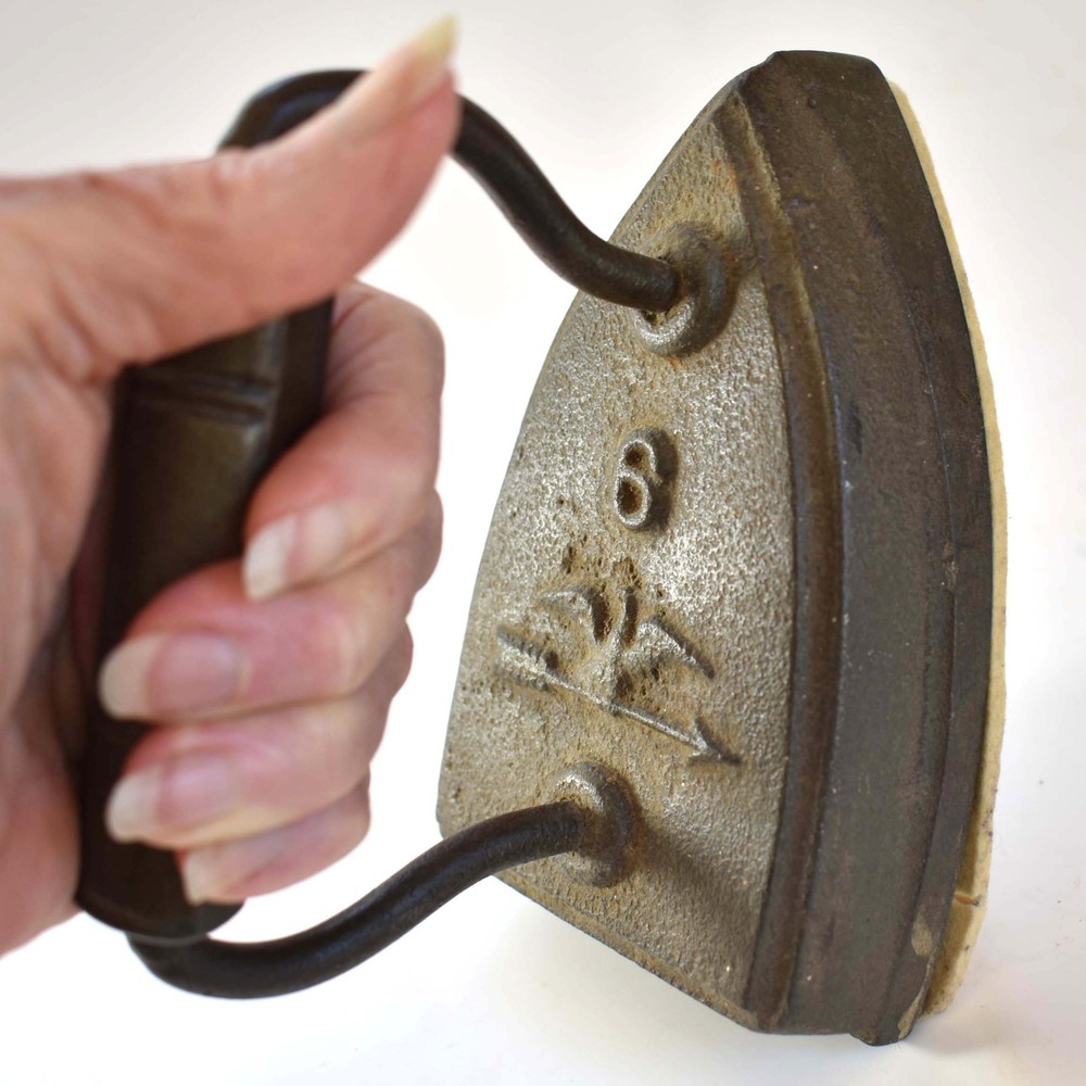 Antique Sad Iron - Wool Felt Bottom - Solid Iron Handle - 6 Eagle