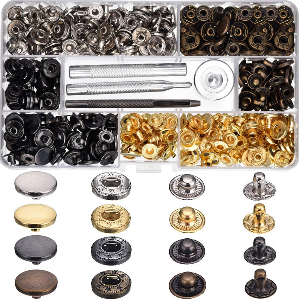 100 Set Snap Fasteners Leather Snaps Button Kit Press Studs with 4x Fixing Tools