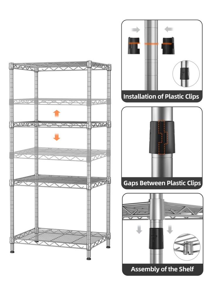 4 Tier Shelf Adjustable Storage Shelf Wire Shelving 400LBS Load Capacity Meta...