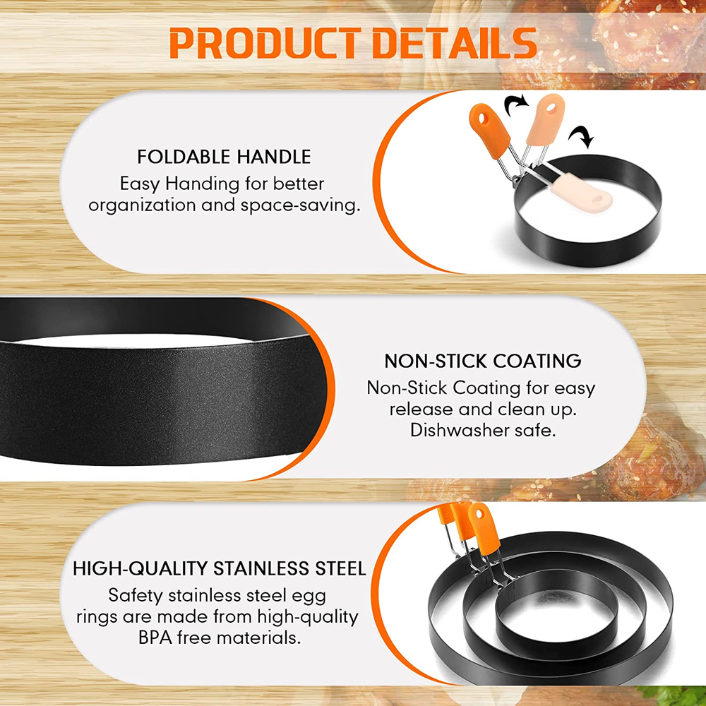 6 Pcs Professional Egg Ring Pancake Ring Set Stainless Steel Fried