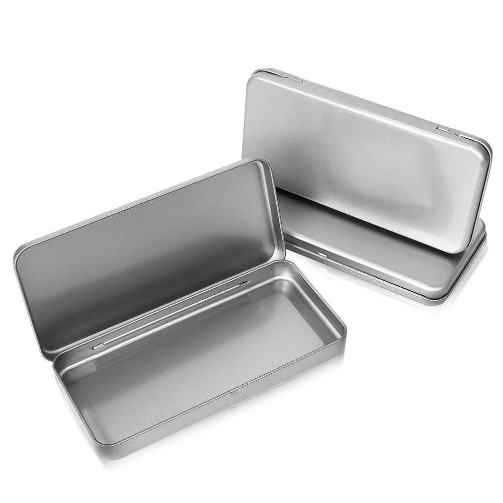 HORNET 3 Pack Metal Tin Box with Lid, Rectangular Tins With Silver