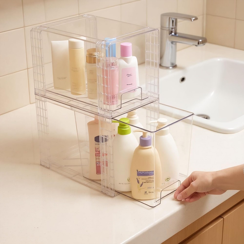 High Clear Stackable Storage Drawers(4 Pack), High-strength Plastic Organizer...