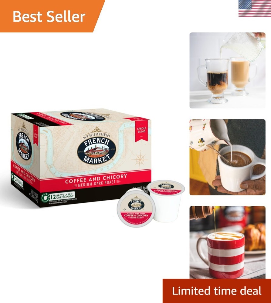 Authentic 100% Arabica Medium-Dark Roast & Chicory Single Serve Pods - 12ct