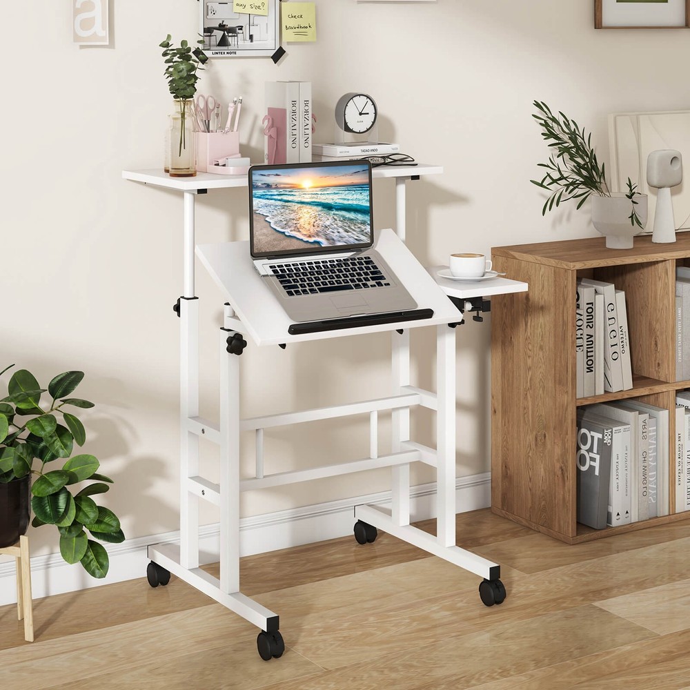 Costwy Adjustable Computer Desk Mobile Stand up Desk Tilting Workstation