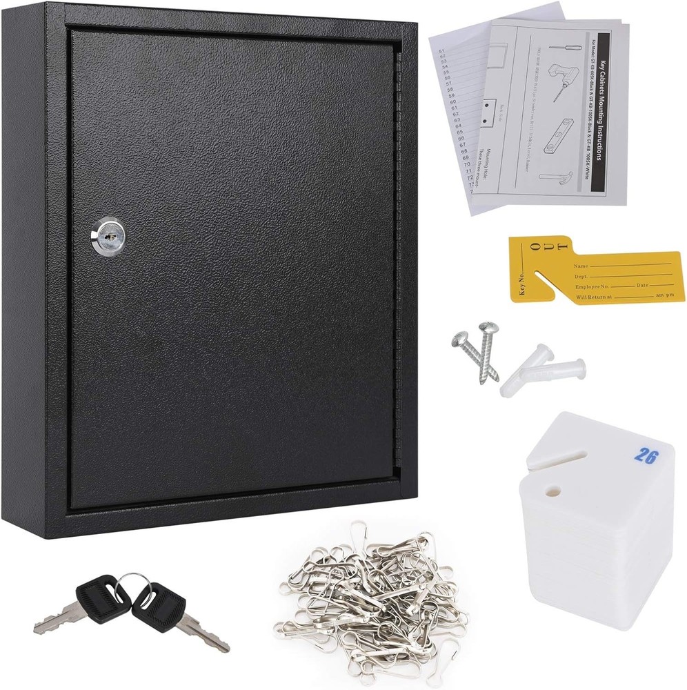 Durable Lockable Key Box with 60 Key Rings - Ideal for Home & Office Security