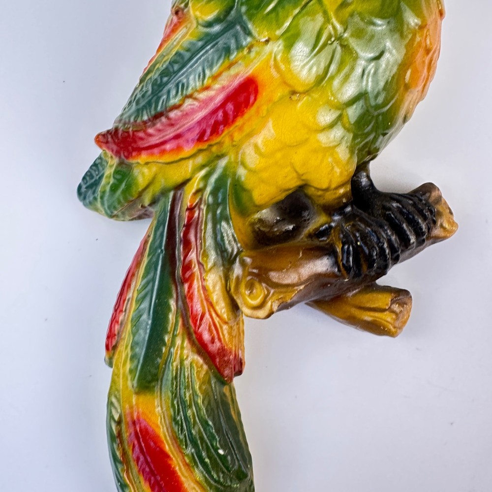 Mid-Century Chalkware Parrot Bird Wall Hanging