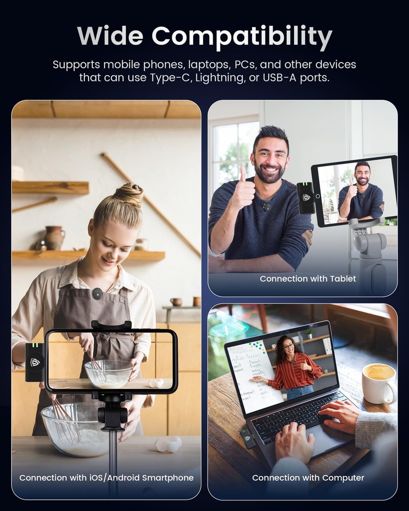 Wireless Lavalier Microphone for iPhone 15/16/17 & Android, Mini Microphone w...