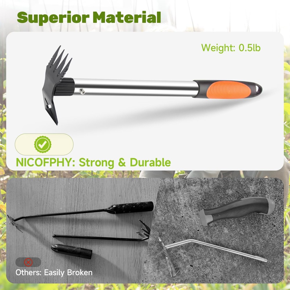 60" Weed Puller Tool with Long Handle and 17" Weeding Tools Gardening Set Dual