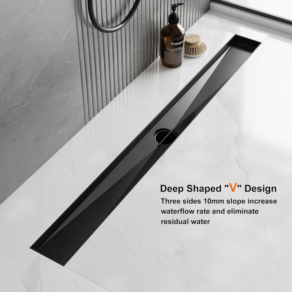 Neodrain 24 in Matte Black Linear Shower Drain, Brick Pattern Gate Rectangular