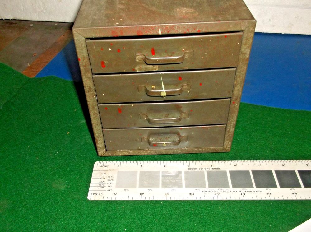 ONE VINTAGE SMALL TOOLS STORAGE BIN 4 DRAWER CHEST ORGANIZER BOX HOBBY , STUFF