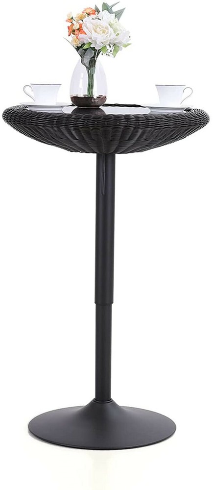 PHI VILLA Bar Table Round Pub Table Height Adjustable Rattan Kitchen Table