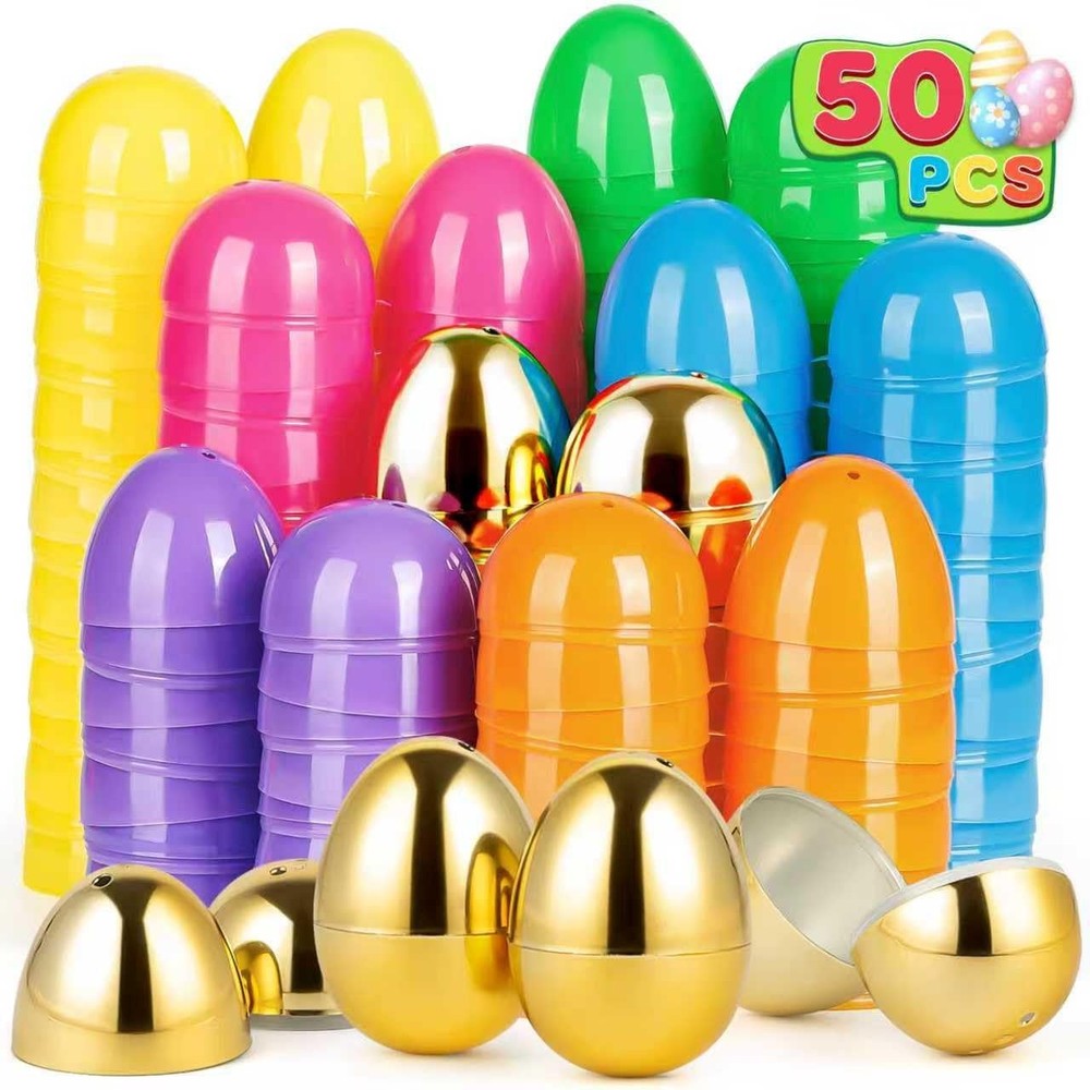 50 Pack Plastic Easter Eggs, 2.4'' Bulk Empty Easter Eggs in 6 Colors w