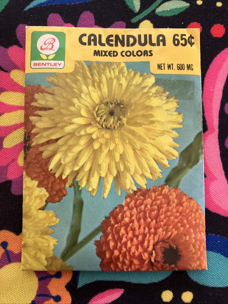 Vintage Bentley Calendula Mixed Colors Seed Packet