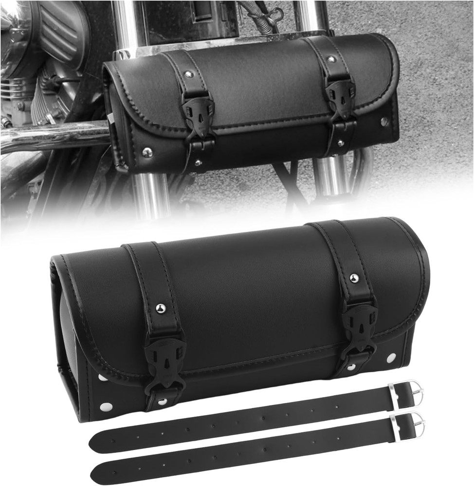 Leather Motorcycle Handlebar Bag,Large Capacity Front Fork Bag for Motorcycle