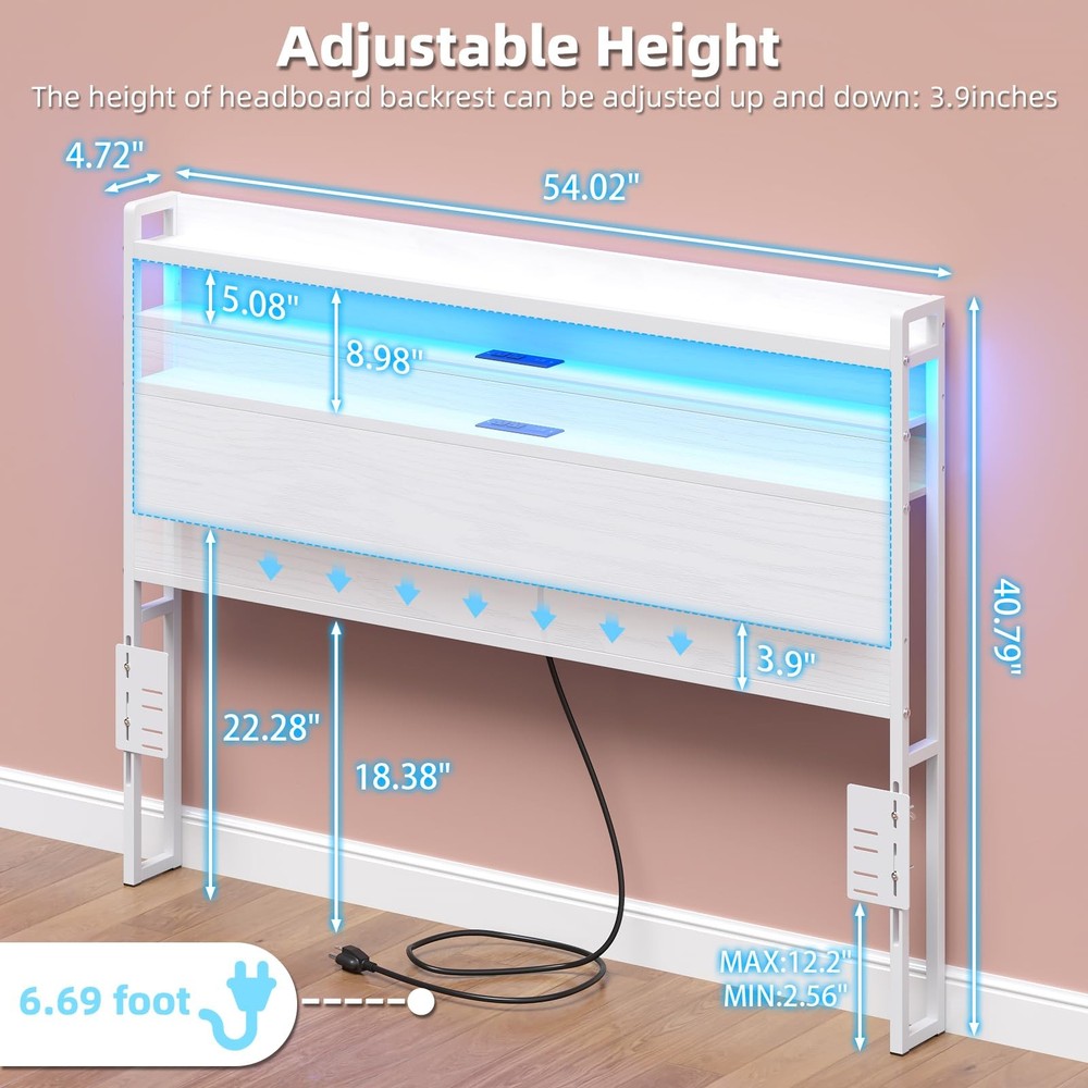 Headboard for Full Size Bed Frame with 2 Tier Storage, with Outlets, USB and ...