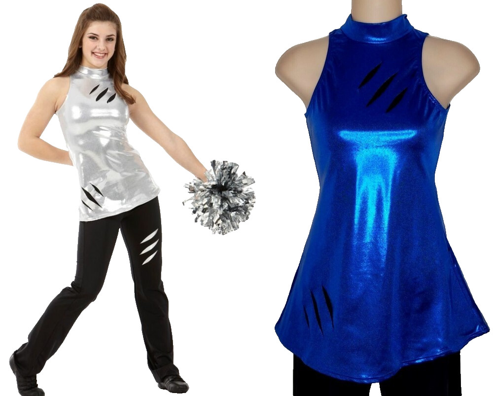 Cat Scratch BLUE Child Medium Dance Costume Foil Top & Spandex Slashed Pants
