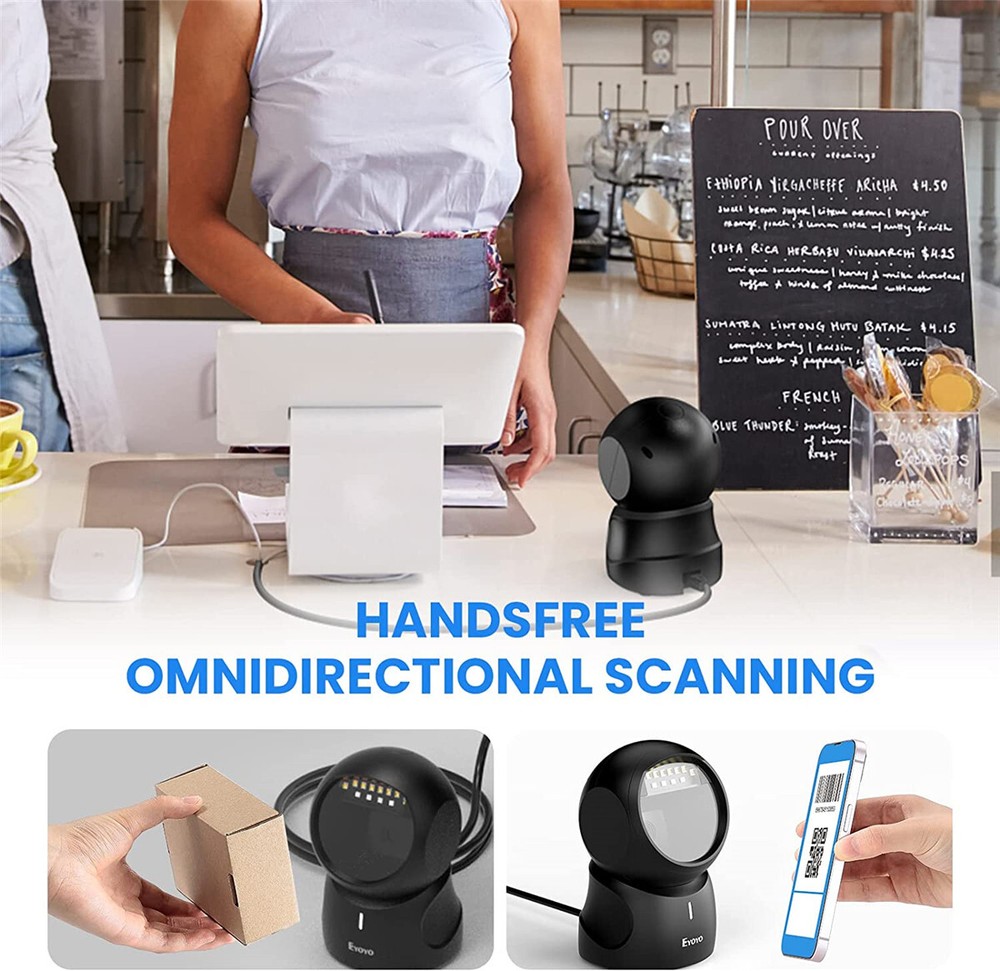 QR 2D Hands-Free Omnidirectional Automatic Sensing USB Desktop Barcode Scanner