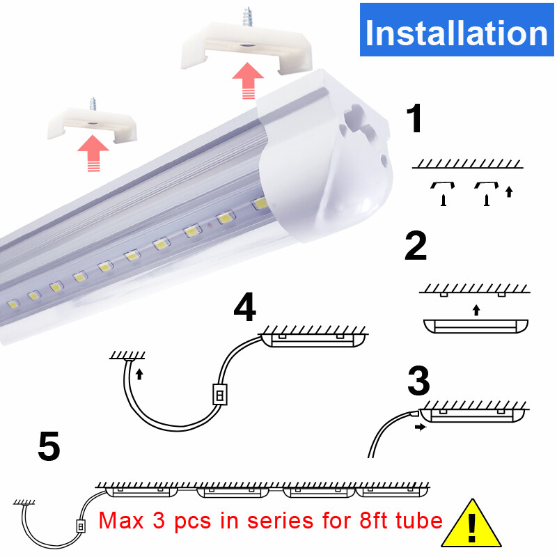 25 Pack 8 Foot LED Shop Light Fixture 8FT T8 LED Tube Light 8' 144W Garage Light
