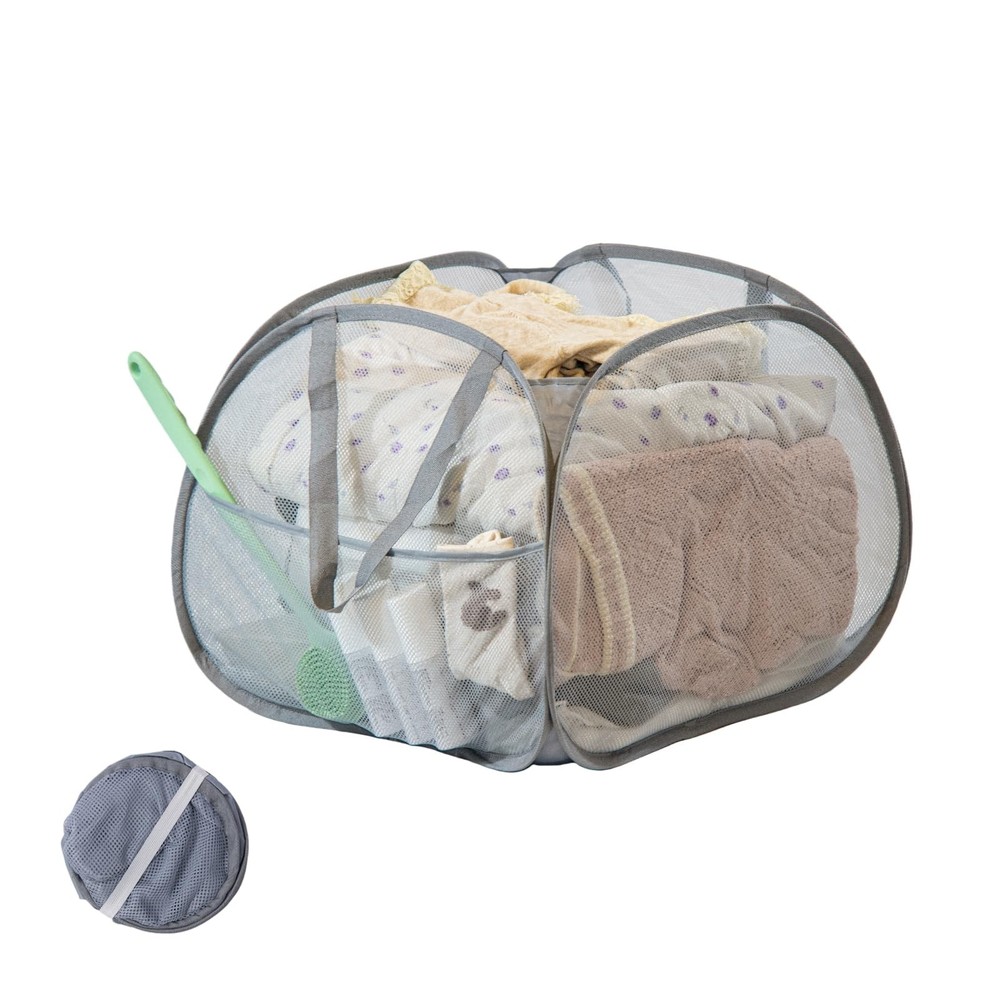 HEDONLEE Collapsible Laundry Basket, 90L Foldable Square-Mesh，1 Pack, Gray