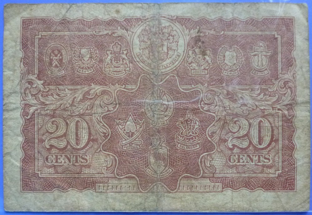Malaya 20 Cents Currency Note 1941 Type #9