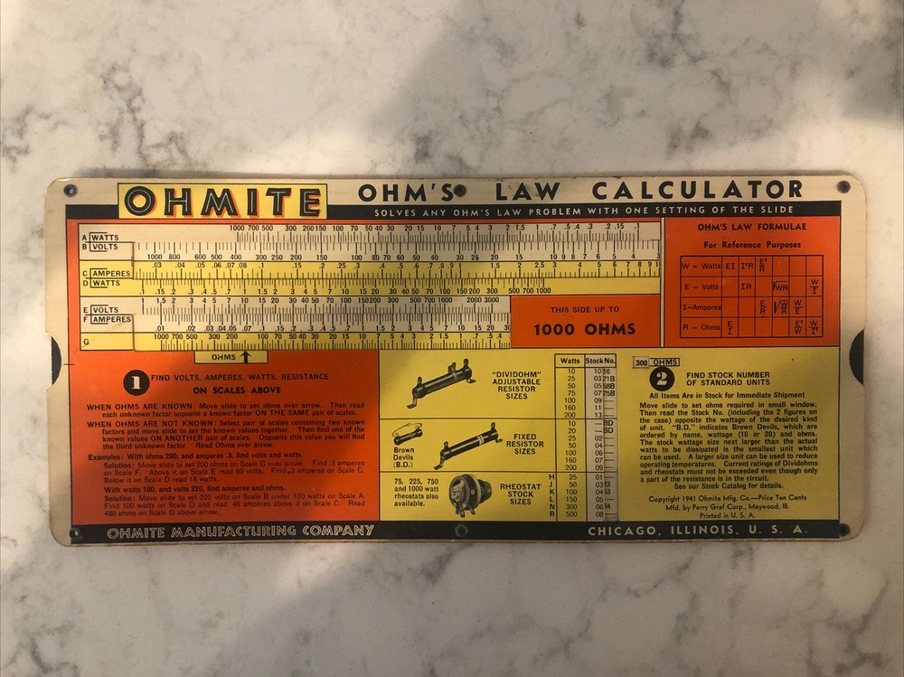 OHMITE Law Calculator. 1941