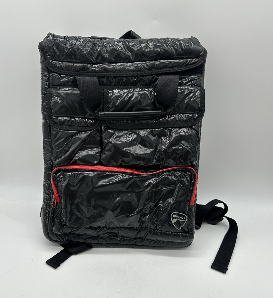 iSkin Collaboration DUCATI Black Redline Nylon Backpack Multi with Pockets Bag