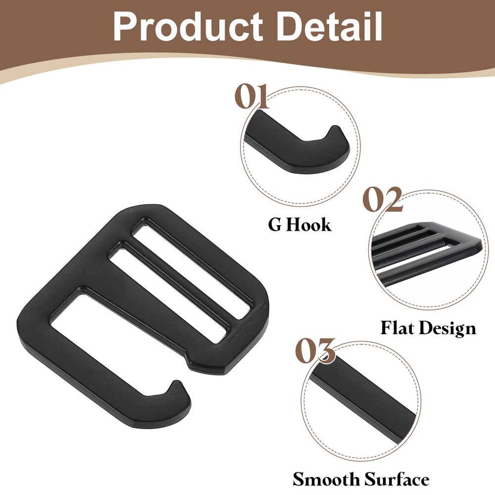 2Pcs G-Hook Webbing Buckles 20mm Flat Tri-Glide Black