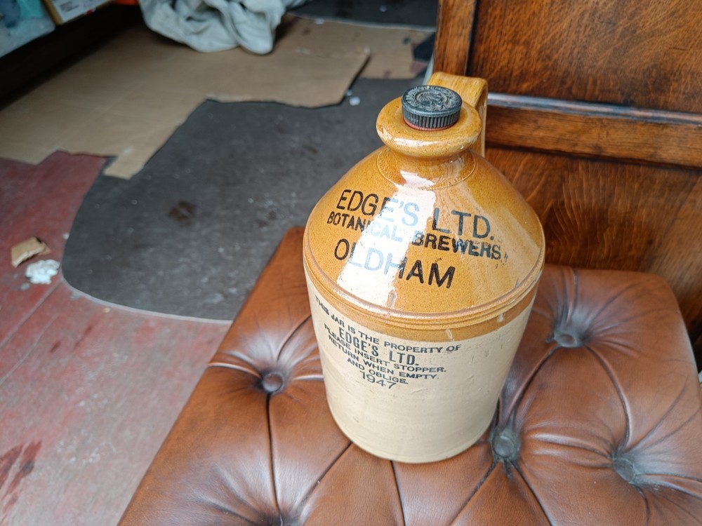 Stoneware Flagon Edges Ltd Botanical Oldham 1947