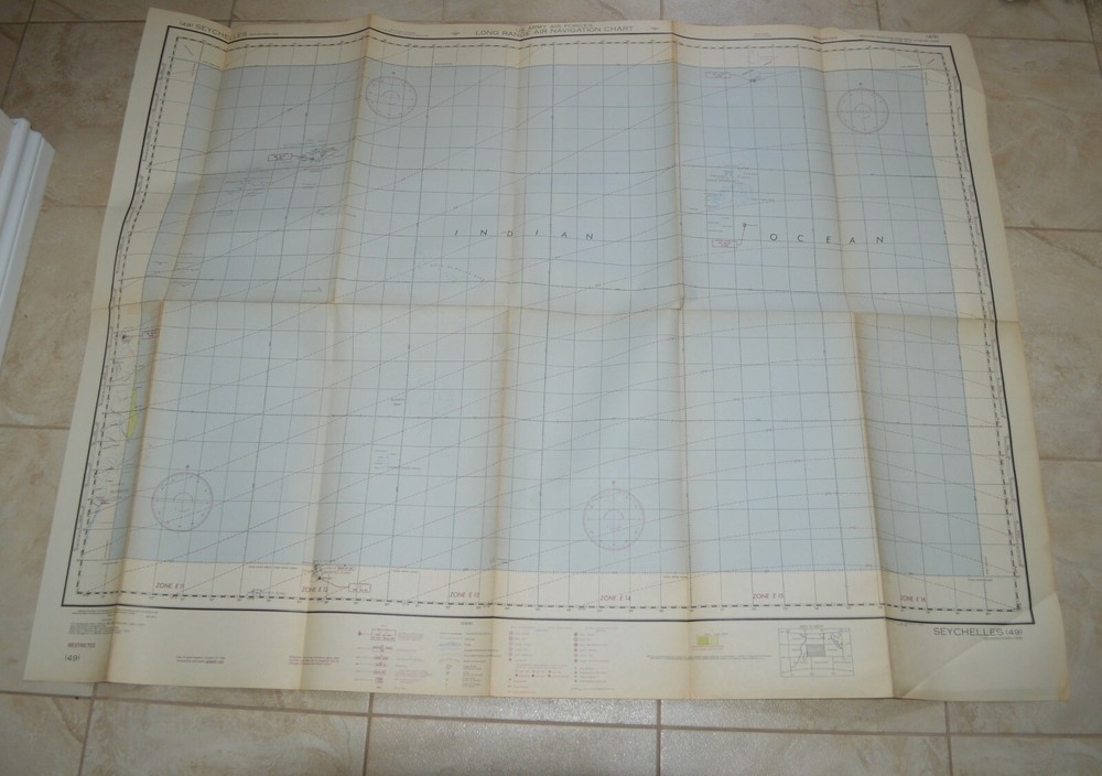 1944 Army WWII Long Range Air Navigation Chart Topographic Map Seychelles