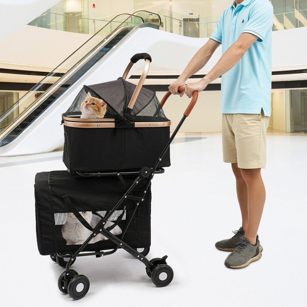 2-Tiers Small & Medium Dogs Stroller Dog & Cat Stroller Pet Stroller Foldable