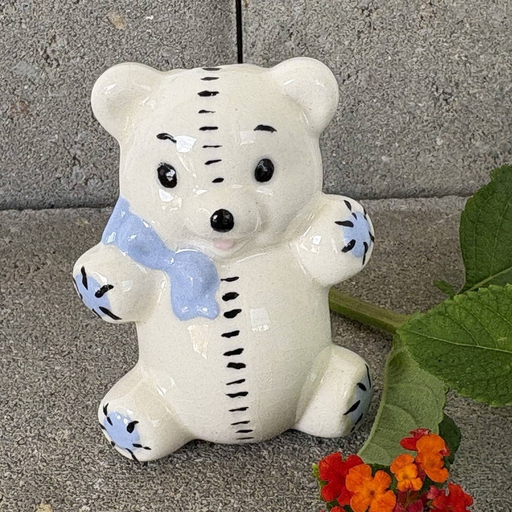 Beads Macrame Bears Ceramic Vintage (4) Blue And White