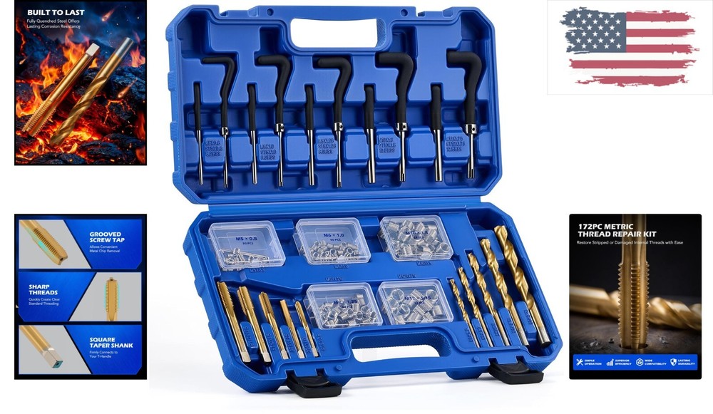 Versatile 172pc Metric Thread Restorer Set: Precision Repairs for All Materials