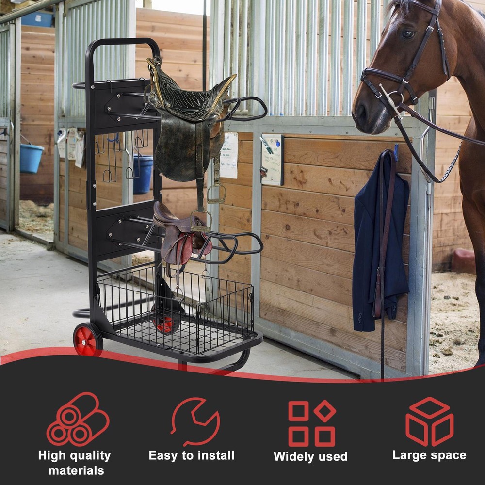 Freestanding Saddle Rack Stand Moveable Horse Tool Trolley Cart