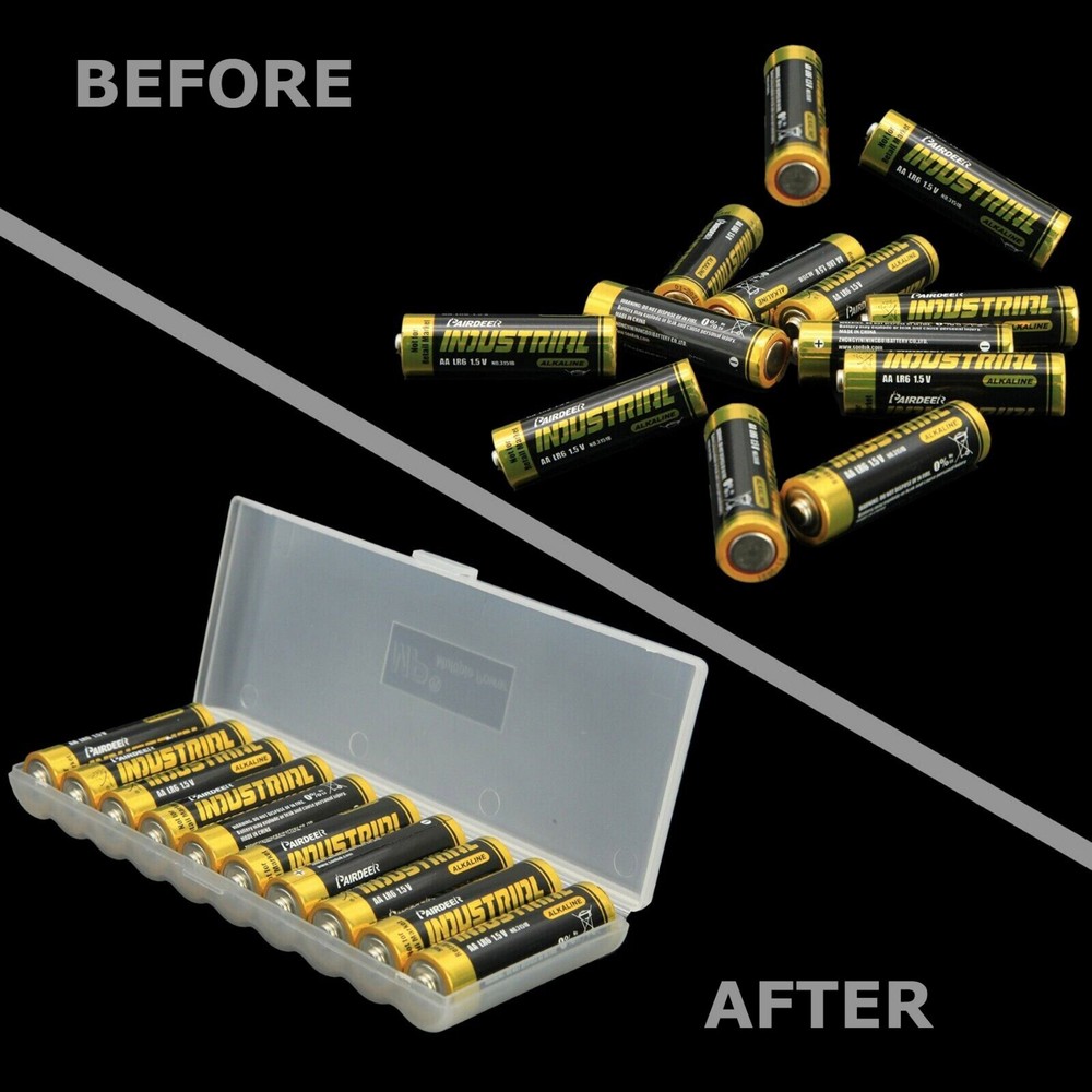Battery Storage Case Holder Organizer Box For 10 AA AAA Batteries 4 Pack