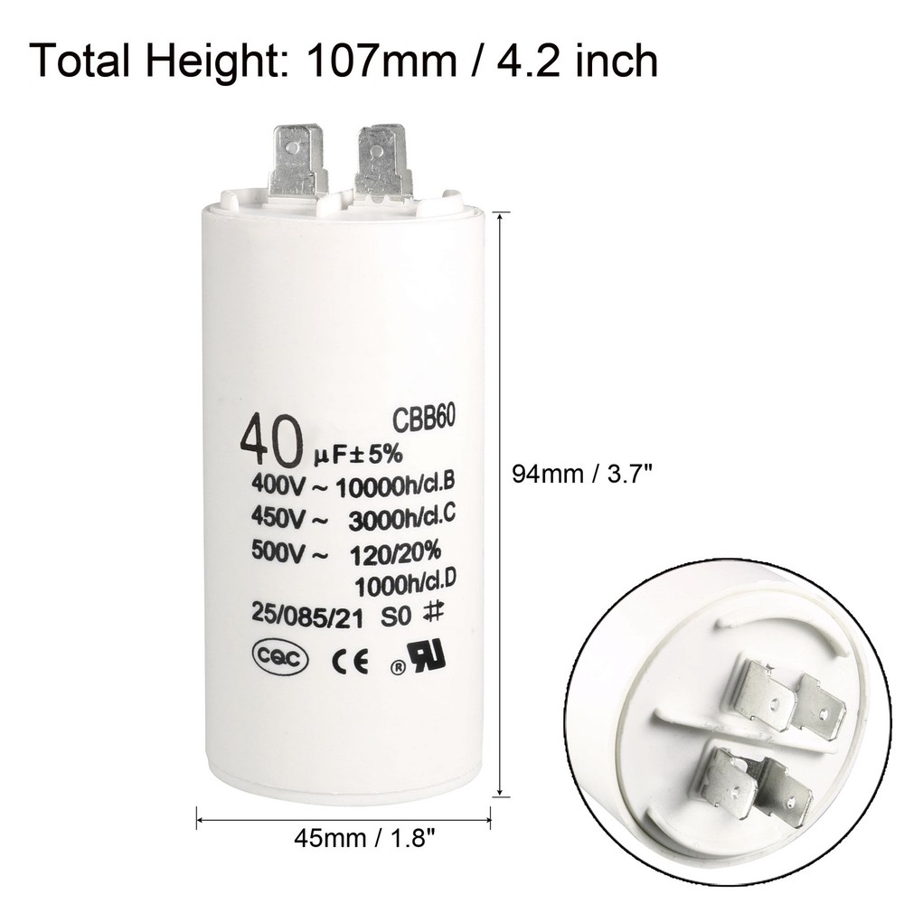 40uF 450V AC CBB60 Capacitor for Water Pump Motor Double Insert Capacitor White