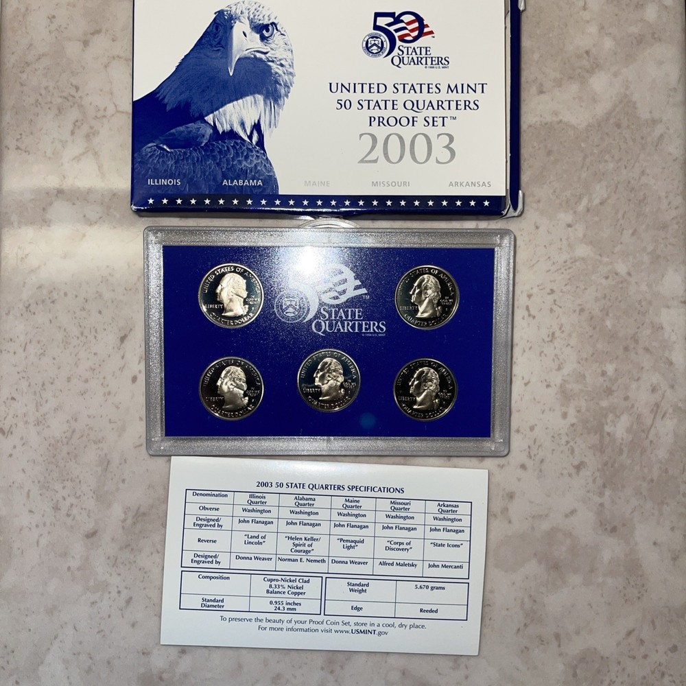 2003-S US Mint State Quarter Proof Set includes original Mint box & COA.