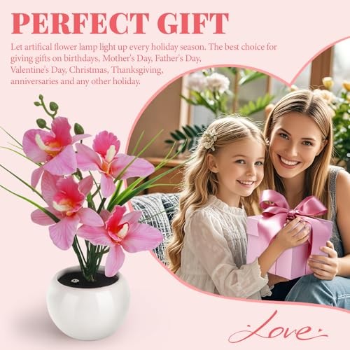 Artificial Flower Night Light, Touch Stepless Dimming USB Rechargeable Pink