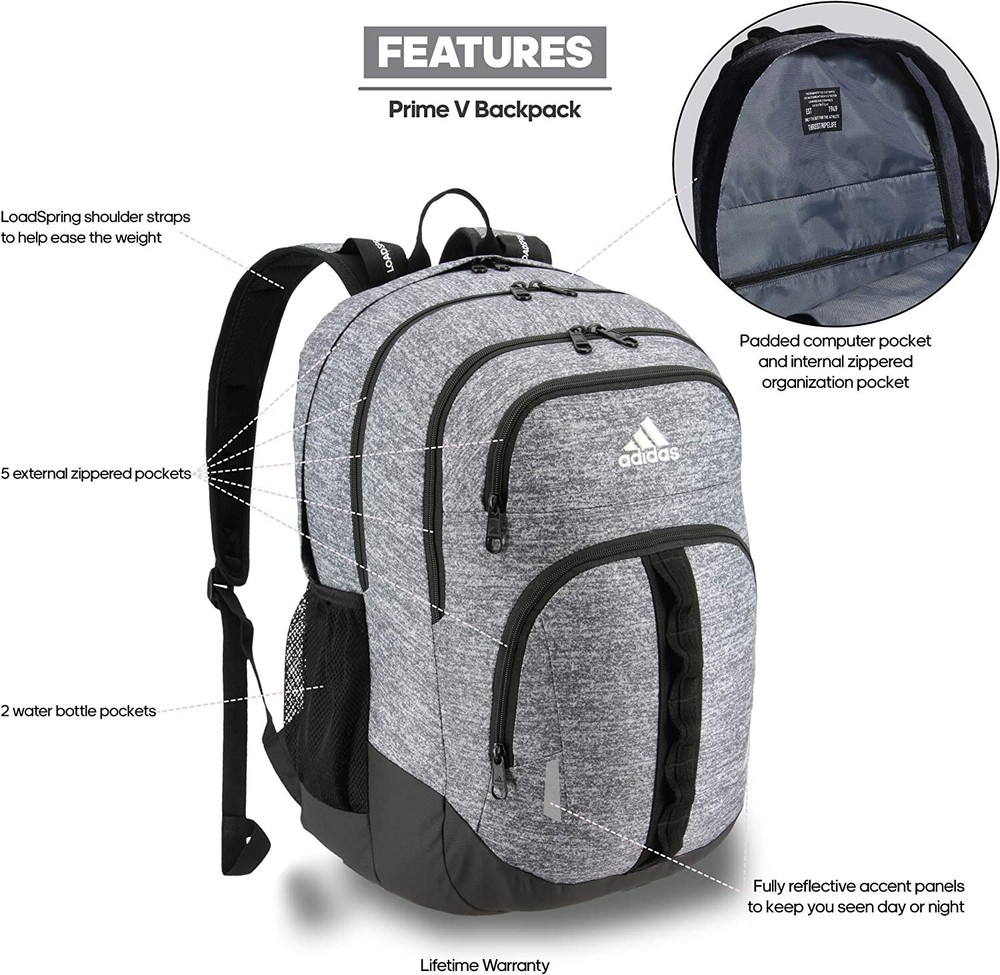 adidas Unisex Prime Backpack, Jersey One Size, Onix Grey/Black/White