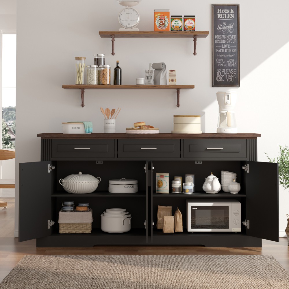Modern Fluted Sideboard Buffet w/4 Doors & 3 Drawers for Kitchen Dining