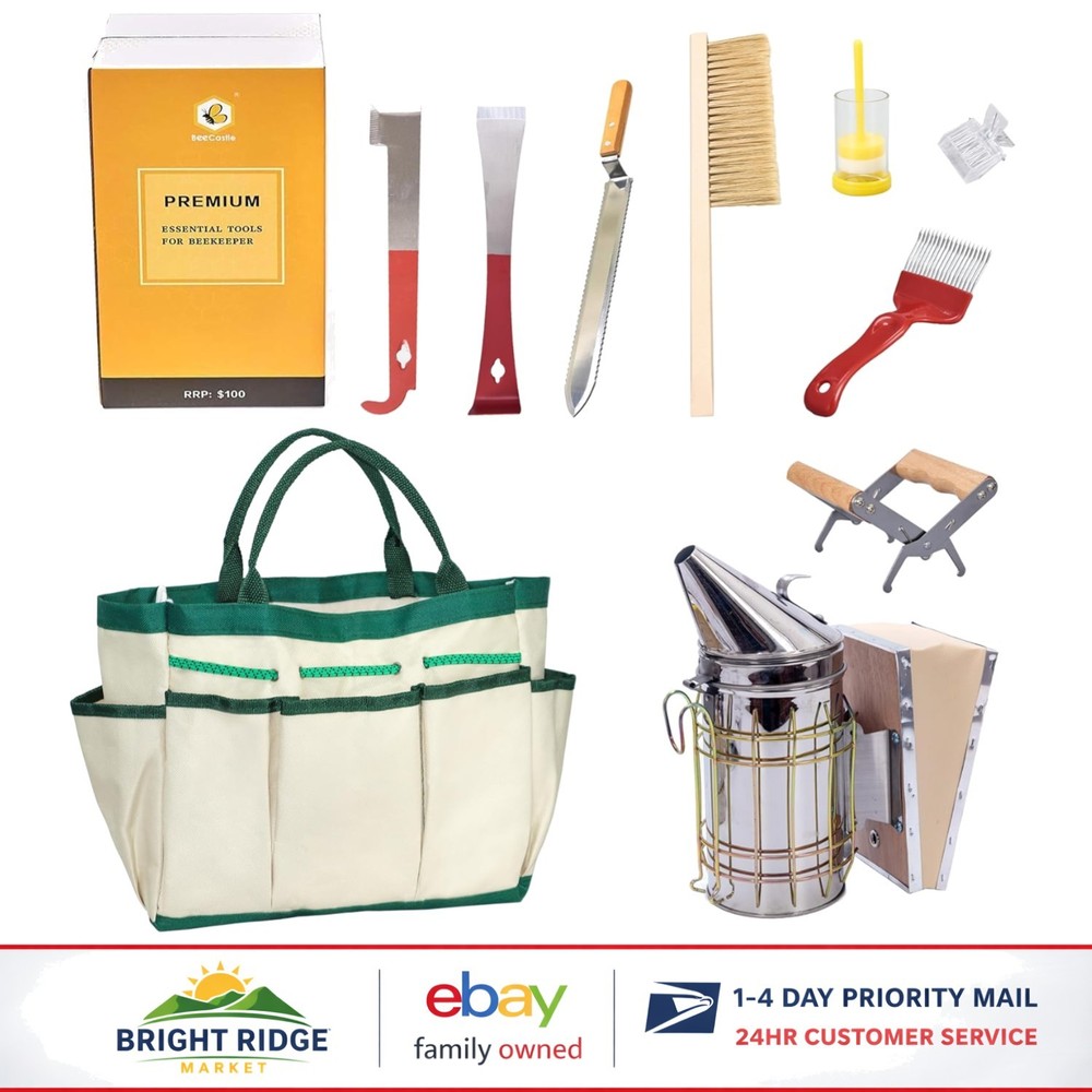 Stainless Steel Beekeeping Tools with Organizer Tote for Easy Access & Storage