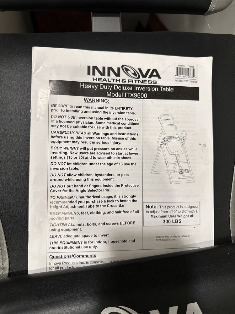Innova ITX9600 Heavy Duty Deluxe Inversion Therapy Table