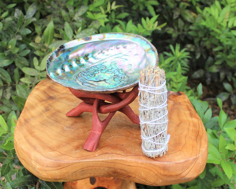 Smudge Kit: Abalone Shell, 6" Stand, Sage Smudge Stick PLUS Directions