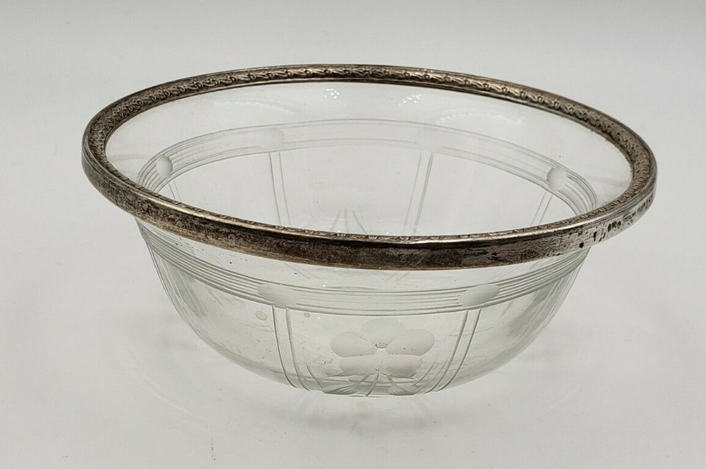 Vintage Sterling w/ Cut Crystal Nut Bowl / Dish #7601