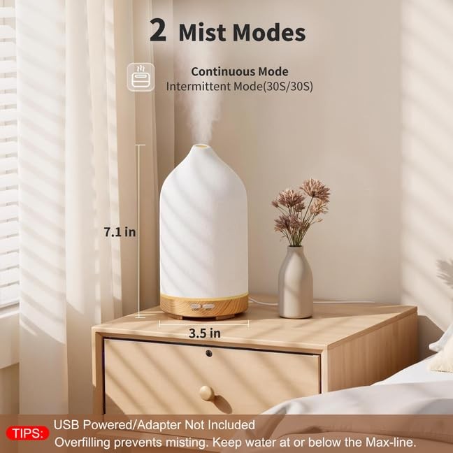 URPOWER 120ML Ceramic Essential Oil Diffuser, 120mL/Medium, White