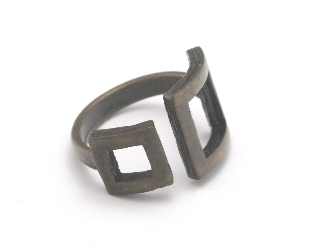 Square Frames Adjustable Statement Ring Antique Bronze plated brass 6-8 US 4347