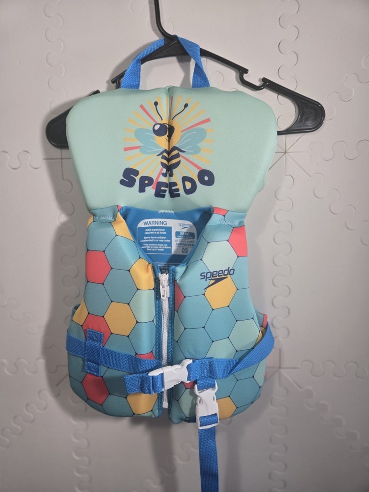 Speedo Infant Life Jacket Flotation Vest Blue Multicolor Hex Pattern Zip Front